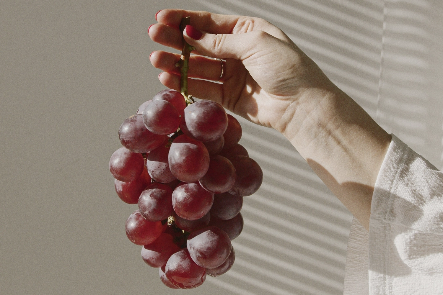 hand holding purple grapes